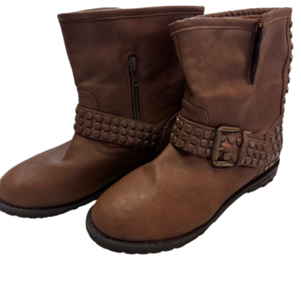Charles Albert Brown boots Size 6.5 has studs and buckle detail side zip NEW